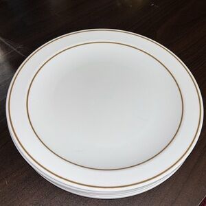 VINTAGE CORNING PYROCERAM set of 8 Tan double stripe Stripe on WHITE P